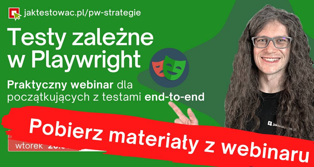 Banner of webinar about dependent tests in Playwright from jaktestowac.pl